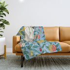Tropical Cockatoo Bird on Antique William Morris Four Fruits Pattern Throw Blanket Gallery Image 1