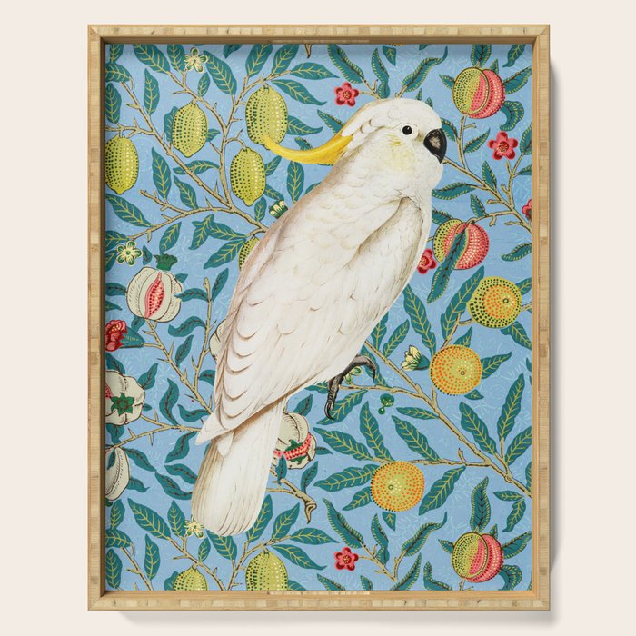 Tropical Cockatoo Bird on Antique William Morris Four Fruits Pattern Serving Tray Gallery Image 1