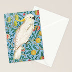 Tropical Cockatoo Bird on Antique William Morris Four Fruits Pattern Stationery Card Gallery Image 2