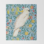 Tropical Cockatoo Bird on Antique William Morris Four Fruits Pattern Throw Blanket Gallery Image 2
