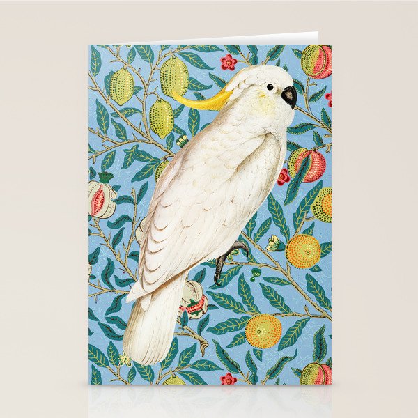 Tropical Cockatoo Bird on Antique William Morris Four Fruits Pattern Stationery Card Gallery Image 2