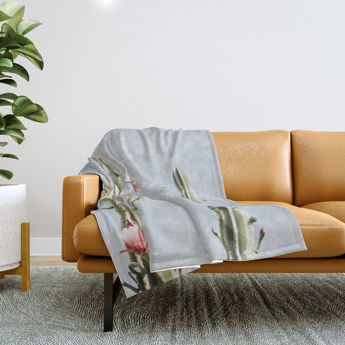 Cereus Cactus Blush - Desert Cactus - Pink Flowers - Travel Nature photography by Ingrid Beddoes Throw Blanket Gallery Image 1
