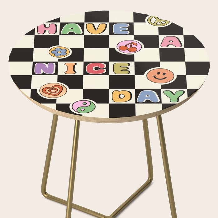 Have A Nice Day. Y2k Stickers, Black & White Checker Side Table Gallery Image 2