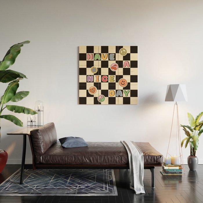 Have A Nice Day. Y2k Stickers, Black & White Checker Wood Wall Art Gallery Image 2