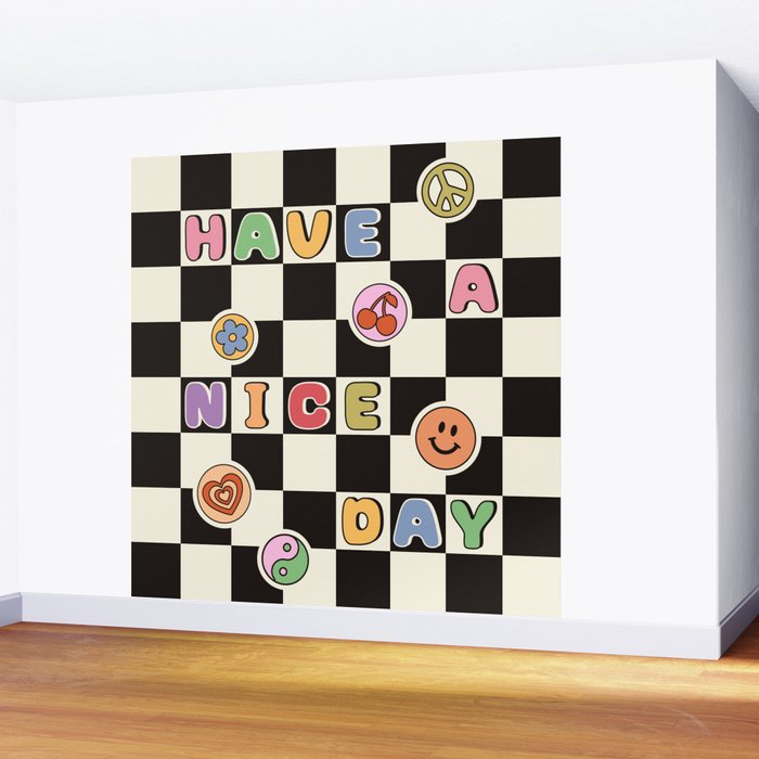 Have A Nice Day. Y2k Stickers, Black & White Checker Wall Mural Gallery Image 2