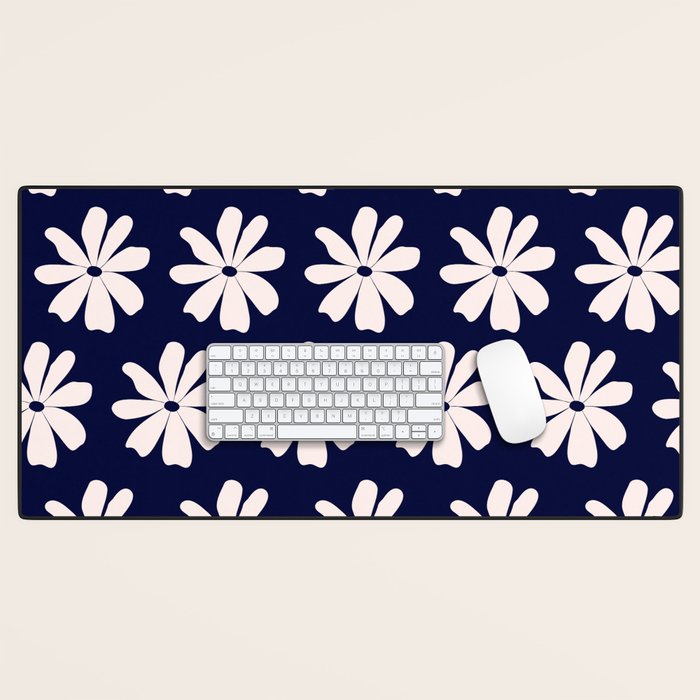 Retro Daisy  Pattern - White and Navy  Desk Mat Gallery Image 1