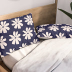 Retro Daisy  Pattern - White and Navy  Pillow Sham Gallery Image 2