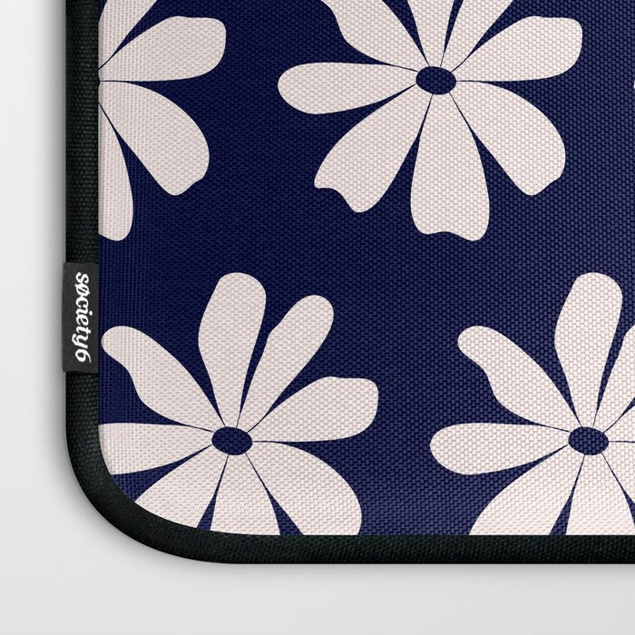 Retro Daisy  Pattern - White and Navy  Laptop Sleeve Gallery Image 3