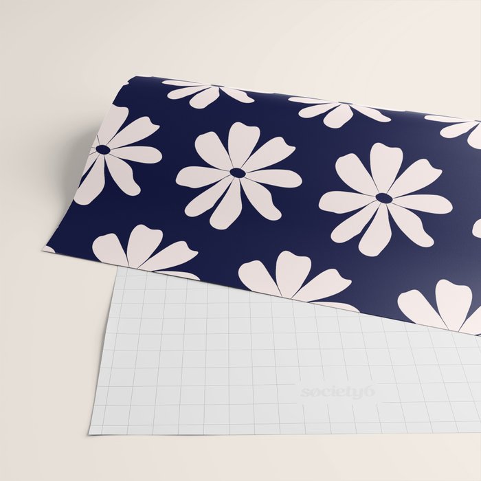 Retro Daisy  Pattern - White and Navy  Wrapping Paper Gallery Image 2