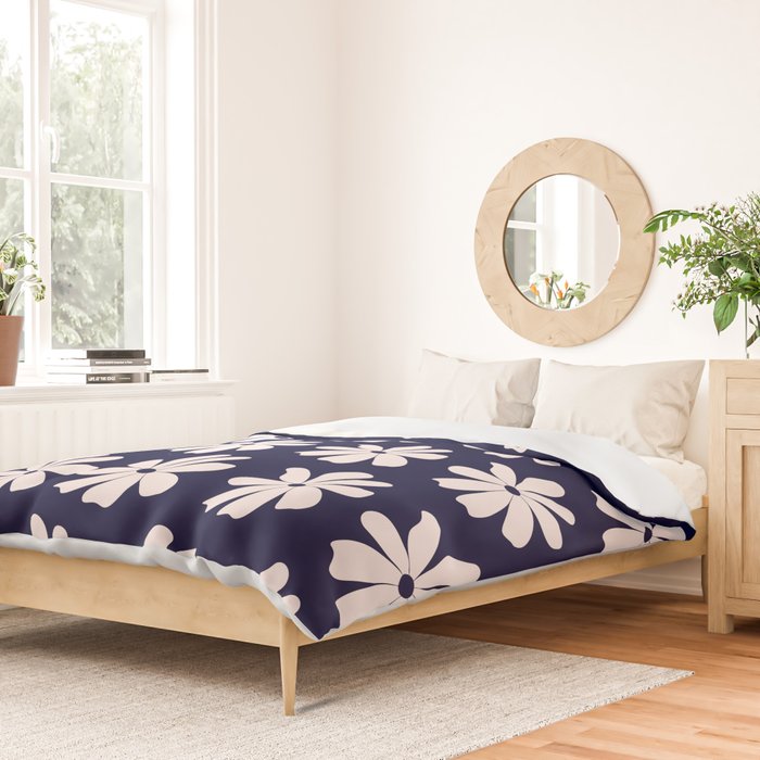 Retro Daisy  Pattern - White and Navy  Duvet Cover Gallery Image 2