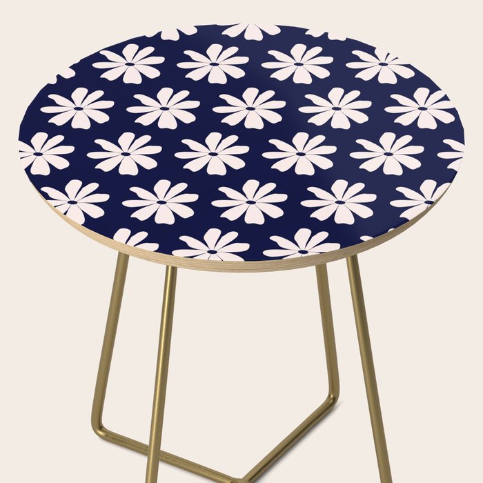Retro Daisy  Pattern - White and Navy  Side Table Gallery Image 2