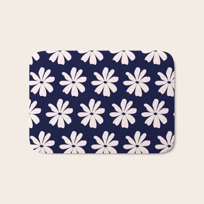 Retro Daisy  Pattern - White and Navy  Bath Mat Gallery Image 1