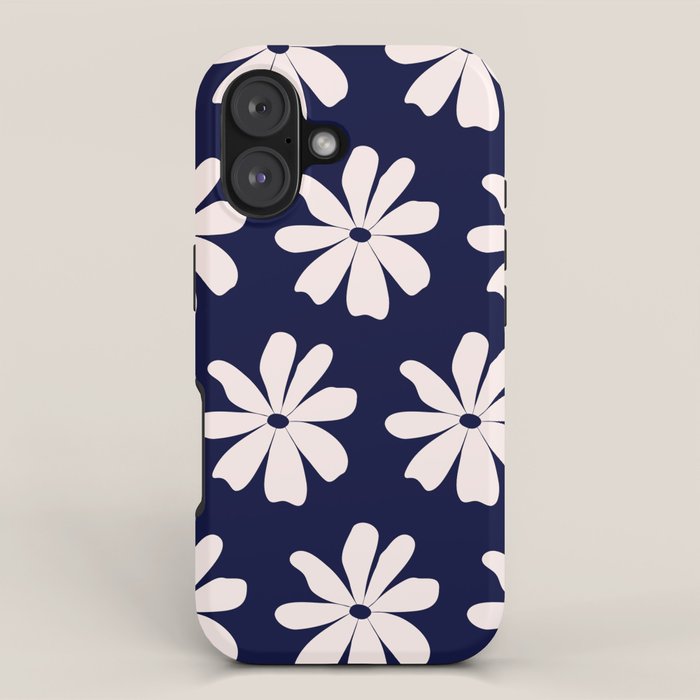 Retro Daisy  Pattern - White and Navy  iPhone Case Gallery Image 1
