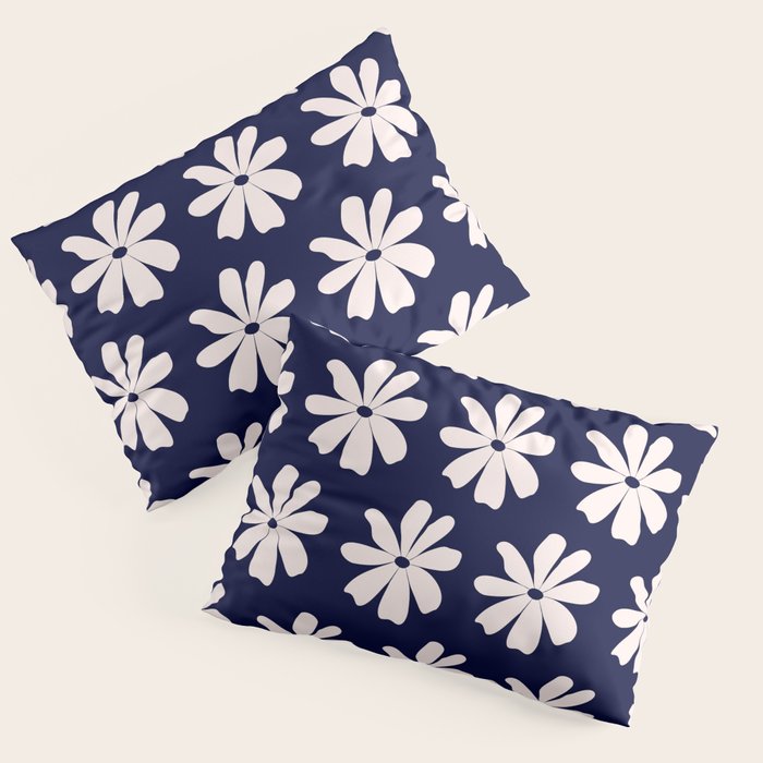 Retro Daisy  Pattern - White and Navy  Pillow Sham Gallery Image 3
