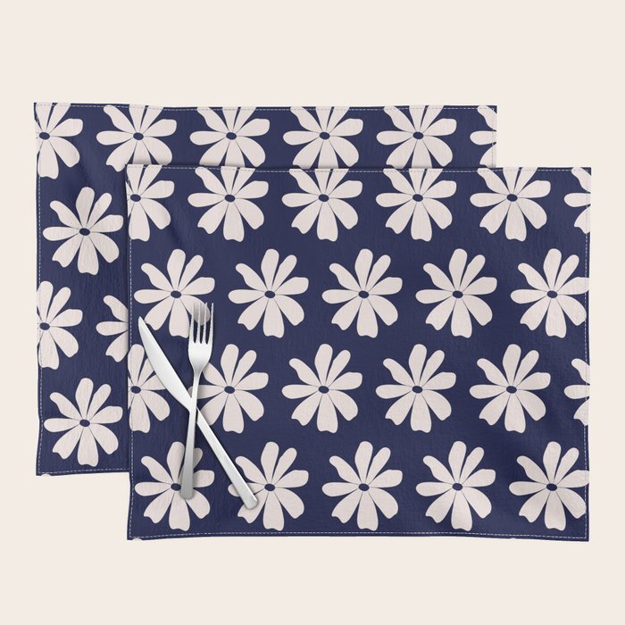 Retro Daisy  Pattern - White and Navy  Placemat Gallery Image 1