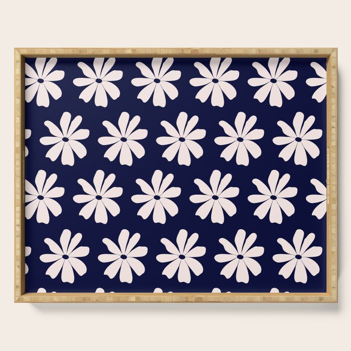 Retro Daisy  Pattern - White and Navy  Serving Tray Gallery Image 1
