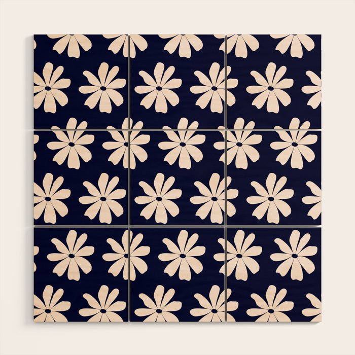 Retro Daisy  Pattern - White and Navy  Wood Wall Art Gallery Image 1