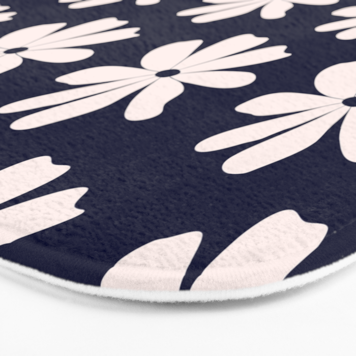 Retro Daisy  Pattern - White and Navy  Bath Mat Gallery Image 3