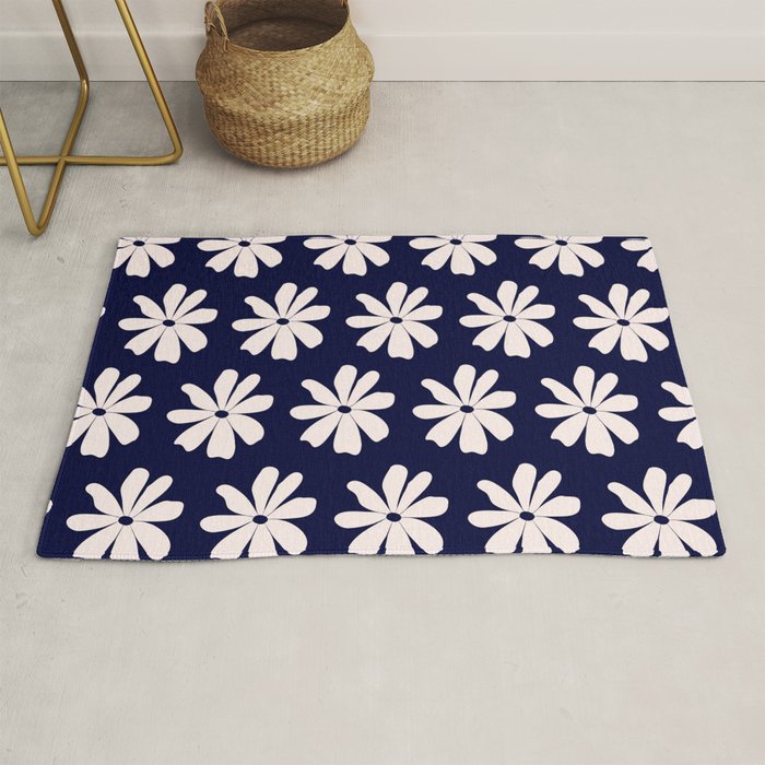 Retro Daisy  Pattern - White and Navy  Rug Gallery Image 1