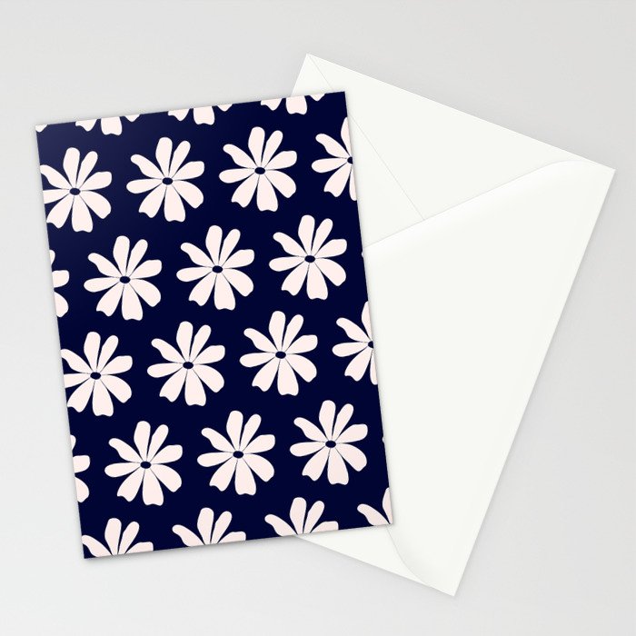 Retro Daisy  Pattern - White and Navy  Stationery Card Gallery Image 2