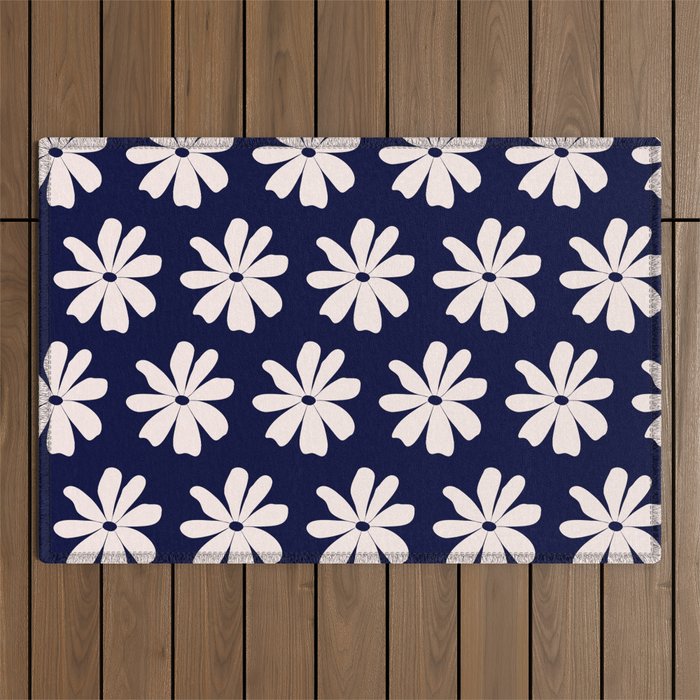 Retro Daisy  Pattern - White and Navy  Outdoor Rug Gallery Image 1