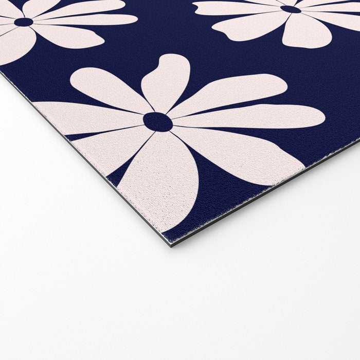 Retro Daisy  Pattern - White and Navy  Welcome Mat Gallery Image 2
