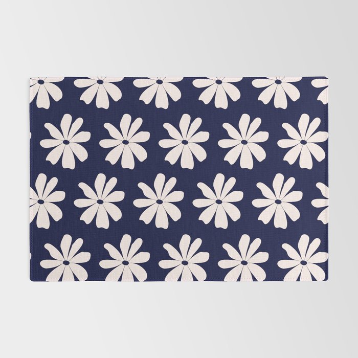 Retro Daisy  Pattern - White and Navy  Rug Gallery Image 2