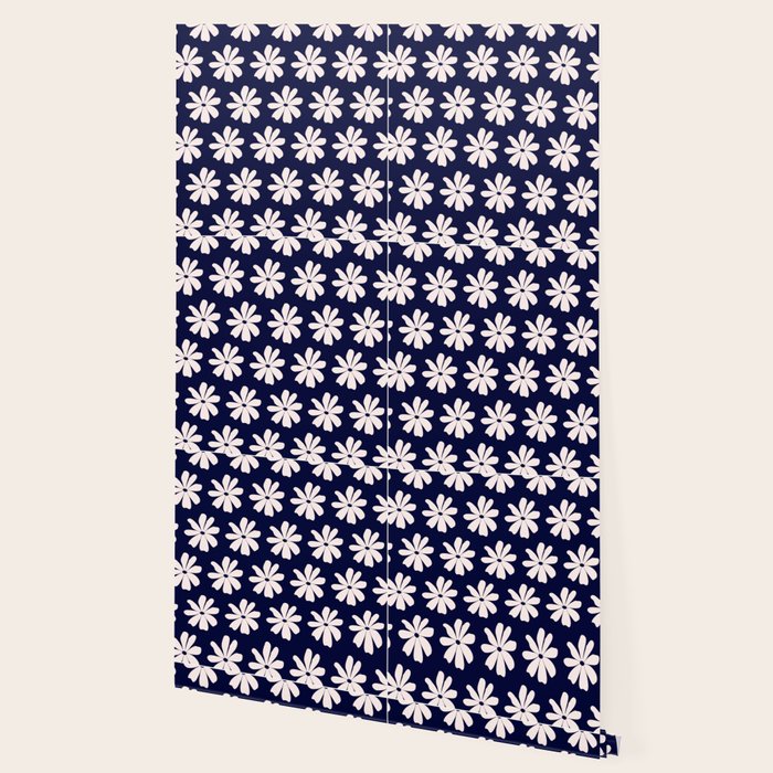 Retro Daisy  Pattern - White and Navy  Wallpaper Gallery Image 2