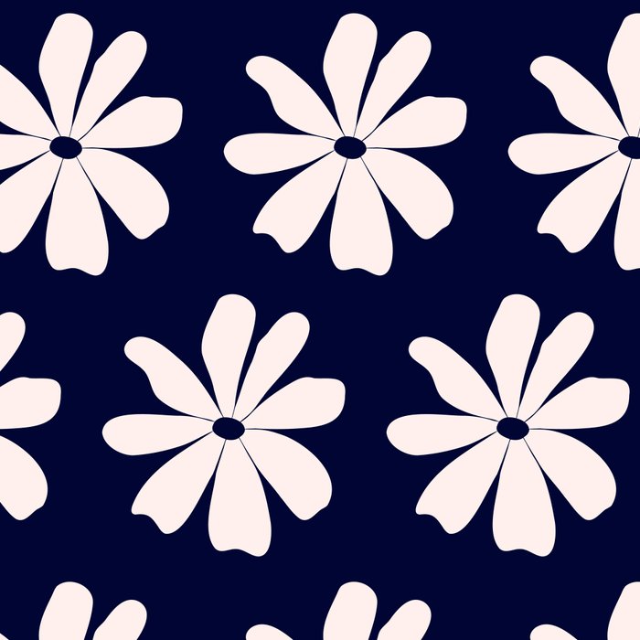 Retro Daisy  Pattern - White and Navy  Coffee Mug Gallery Image 2