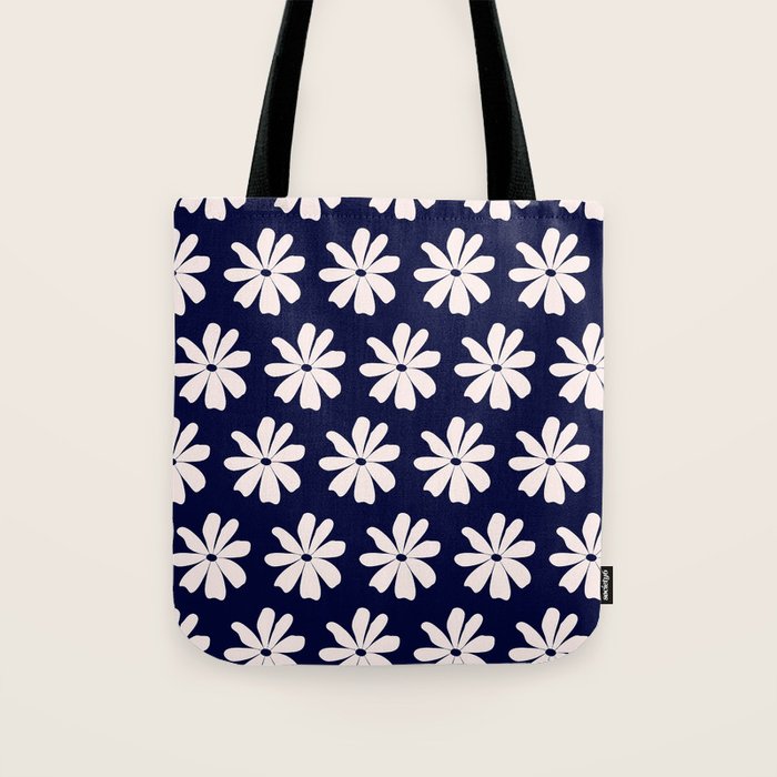 Retro Daisy  Pattern - White and Navy  Tote Bag Gallery Image 1