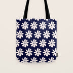 Retro Daisy  Pattern - White and Navy  Tote Bag Gallery Image 1