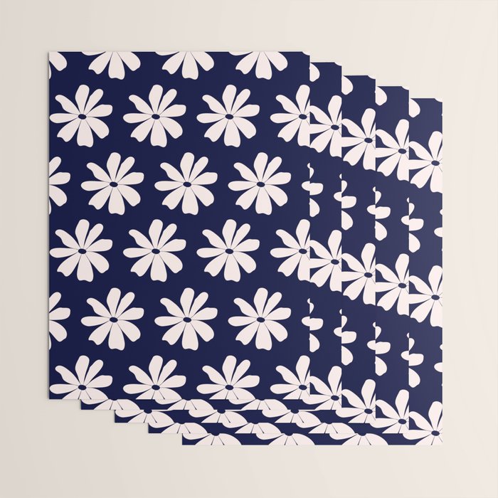 Retro Daisy  Pattern - White and Navy  Wrapping Paper Gallery Image 3