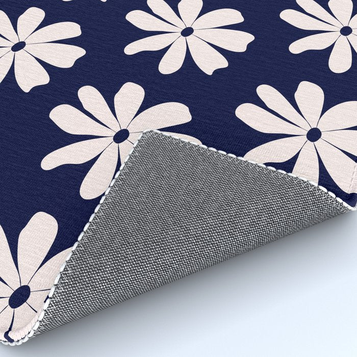 Retro Daisy  Pattern - White and Navy  Rug Gallery Image 4