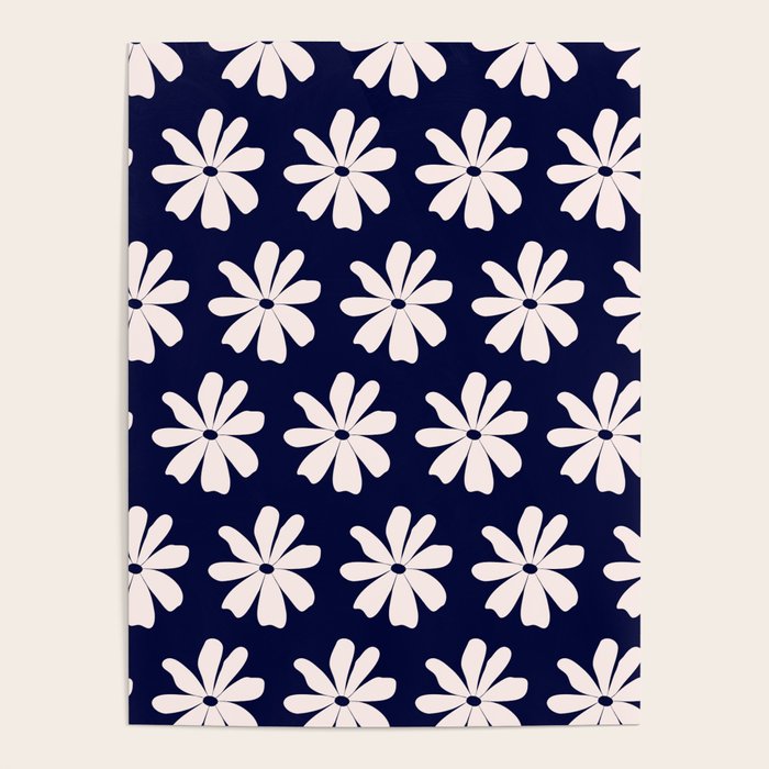 Retro Daisy  Pattern - White and Navy  Poster Gallery Image 4