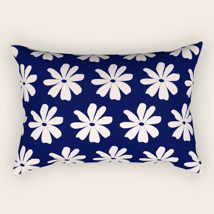 Retro Daisy  Pattern - White and Navy  Rectangular Pillow Gallery Image 1