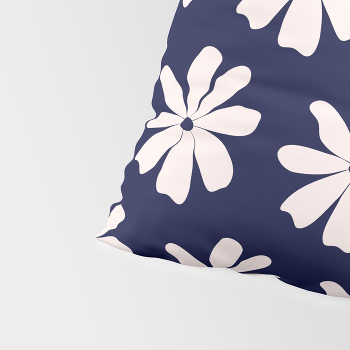 Retro Daisy  Pattern - White and Navy  Pillow Sham Gallery Image 4