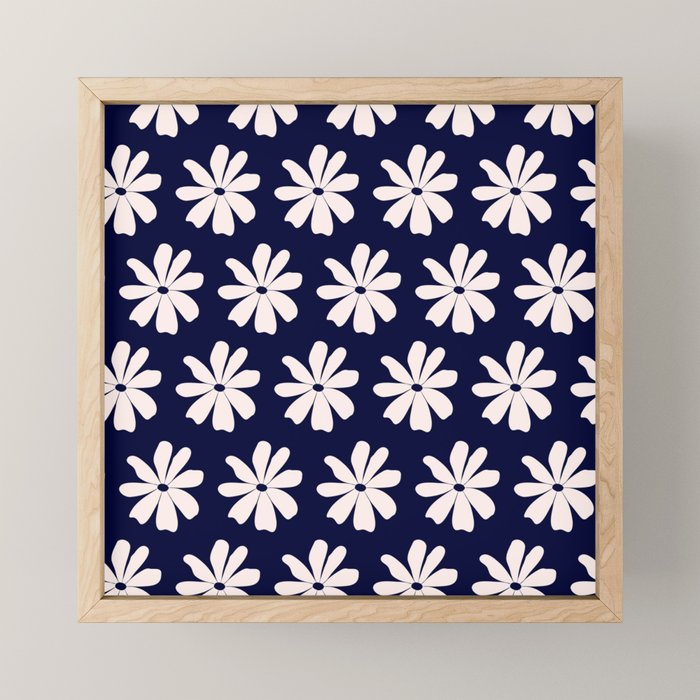Retro Daisy  Pattern - White and Navy  Mini Art Print Gallery Image 1