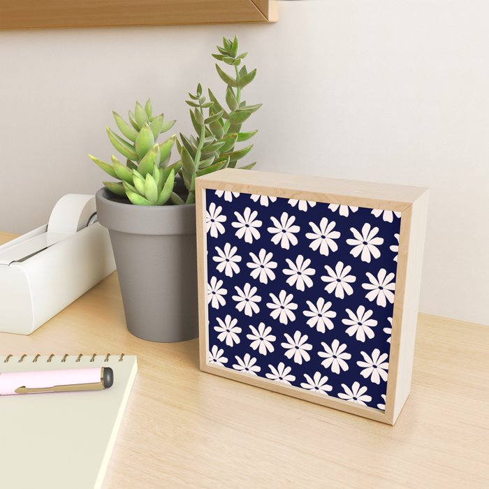 Retro Daisy  Pattern - White and Navy  Mini Art Print Gallery Image 2