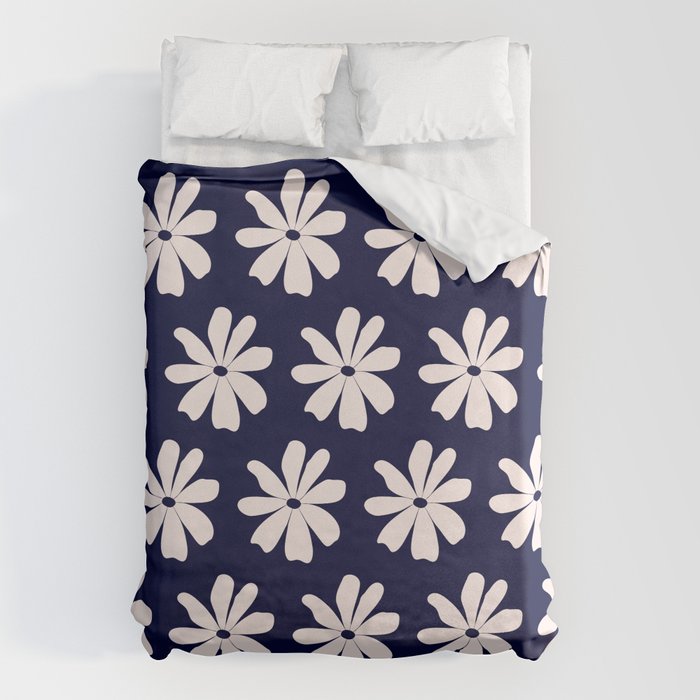 Retro Daisy  Pattern - White and Navy  Duvet Cover Gallery Image 6