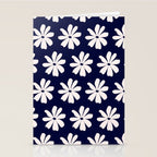 Retro Daisy  Pattern - White and Navy  Stationery Card Gallery Image 2