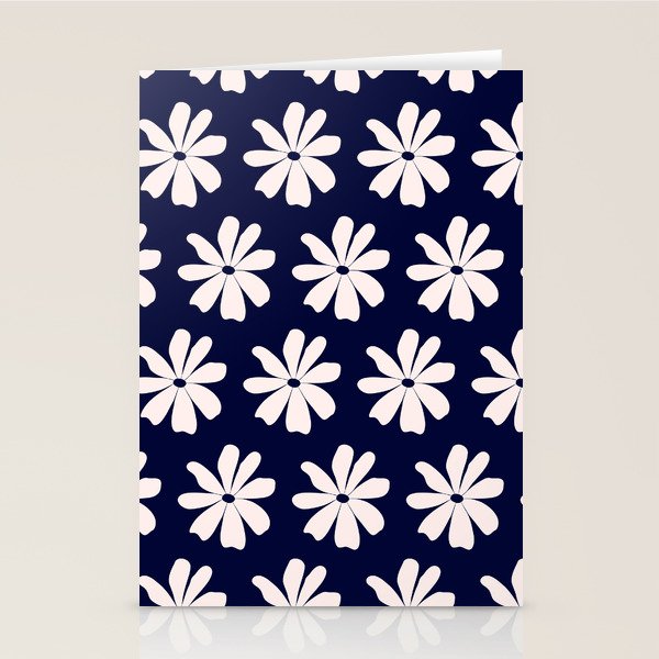 Retro Daisy  Pattern - White and Navy  Stationery Card Gallery Image 2