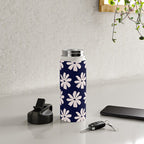 Retro Daisy  Pattern - White and Navy  Water Bottle Gallery Image 4