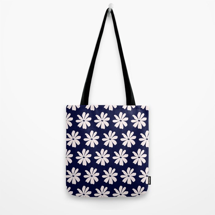 Retro Daisy  Pattern - White and Navy  Tote Bag Gallery Image 2
