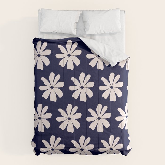 Retro Daisy  Pattern - White and Navy  Comforter Gallery Image 1