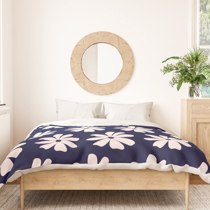 Retro Daisy  Pattern - White and Navy  Duvet Cover Gallery Image 3
