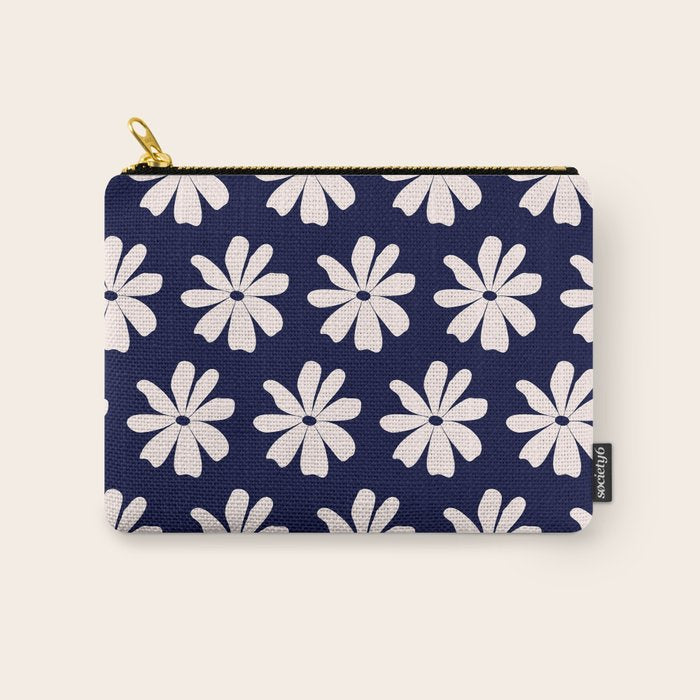 Retro Daisy  Pattern - White and Navy  Carry All Pouch Gallery Image 1