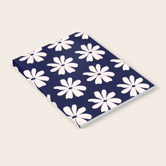 Retro Daisy  Pattern - White and Navy  Notebook Gallery Image 1