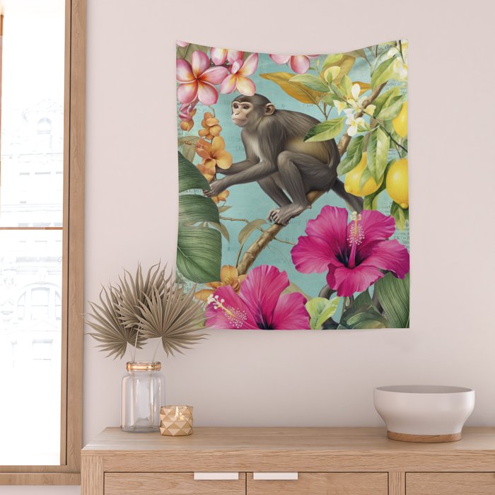 Echoes Of The Tropics Monkeys Paradise Wall Tapestry Gallery Image 2