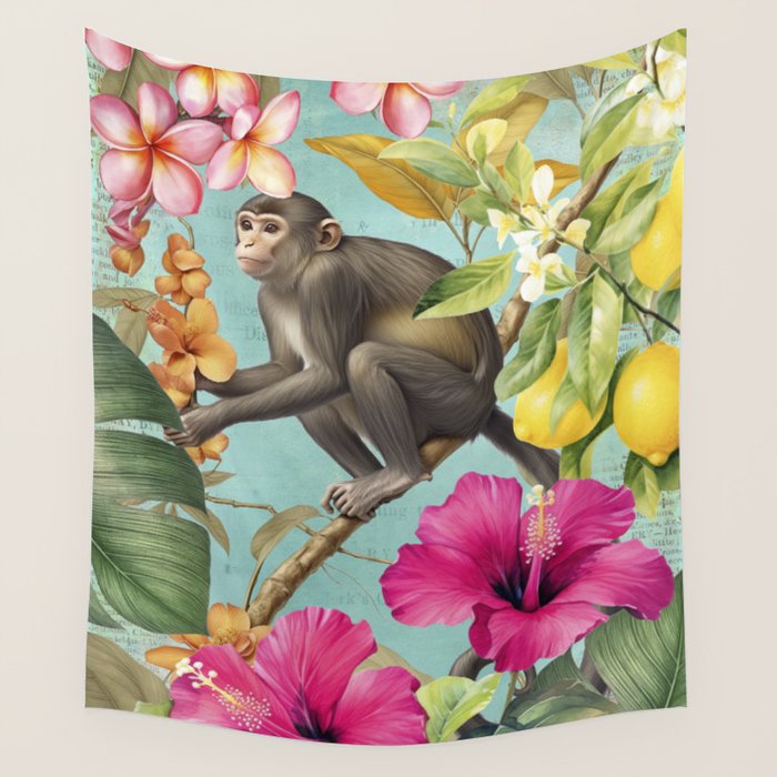 Echoes Of The Tropics Monkeys Paradise Wall Tapestry Gallery Image 1