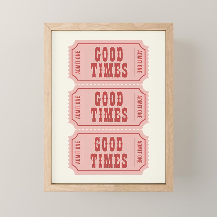 Good Times Retro Ticket, Pink Aesthetic Mini Art Print Gallery Image 1